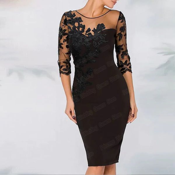 

casual dresses formal wedding guest party gown for woman straight knee length half sleeve scoop neck applique mother of the bride zip 230221, Black;gray