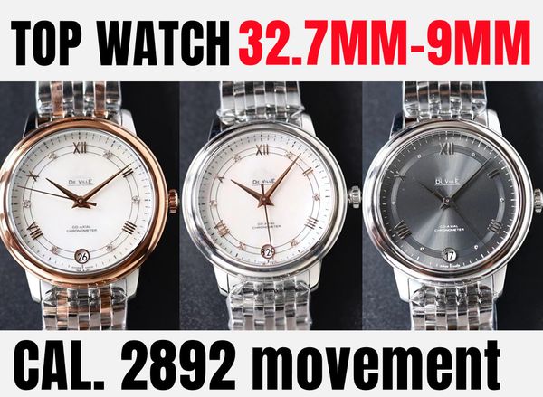 

mens watches 32.7mm-9mm 2892 fully automatic mechanical movement designer calendar sapphire fine steel watch band, Slivery;golden