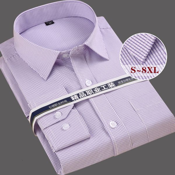

men's casual shirts plus size s to 8xl plaid formal dress shirt long sleeve cotton slim fit designer business striped male social white, White;black