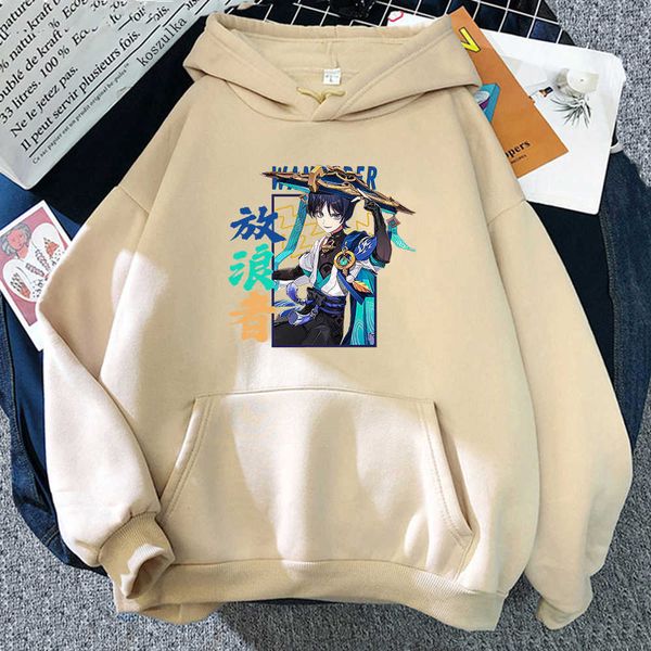 

men's hoodies sweatshirts genshin impact wanderer hoodie womenmen harajuku cartoon graphic genshin hoodies anime aesthetic hooded sweat, Black