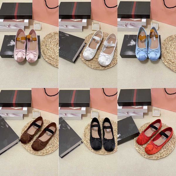 

new ballet shoes miu women's satin bow comfortable casual flat shoes ladies and girls holiday stretch mary jane mules loafers