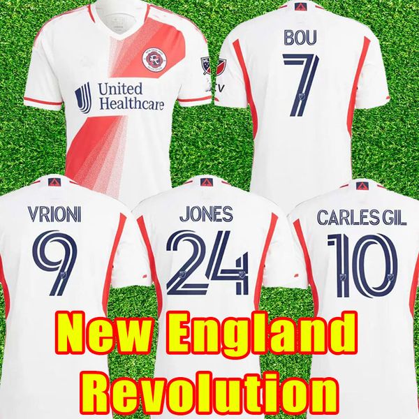 

new vrioni england 2023 mls revolution soccer jerseys carlesgil jones bou home away white football shirts 23 24 man player version set 2024, Black;yellow