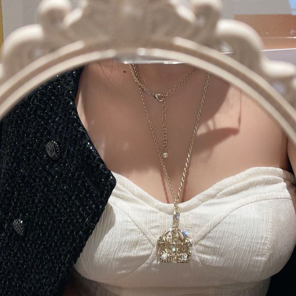 

ch bird cage necklace new in luxury fine jewelry for women chain pendant k gold pearl stainless steel wedding gift for couple customized nam, Silver