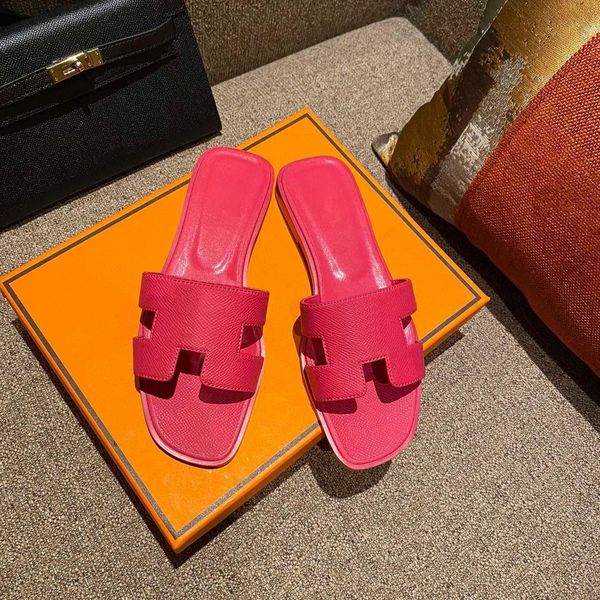 

2023 sandales fashion sandals genuine leather for women slippers summer luxury flat slides ladies beach sandal party wedding oran slipper sh, Black