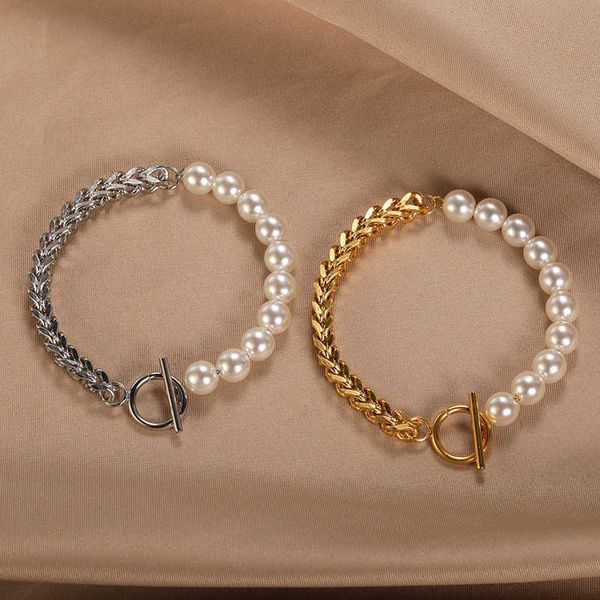 

carlidana panels chain pearls stainless bracelet for women jewelry non-fadding wholesale dropshipping, Golden;silver