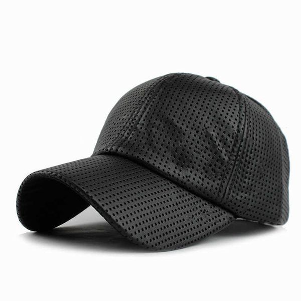 

ball caps pu leather dad trucker hat fashion hollow out baseball cap snapback hats hip hop caps r230220, Blue;gray