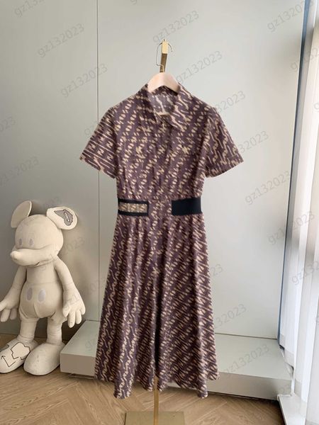 

brand dress letters jacquard lapel short sleeve dresses elastic-waist pocket design shirt summer maxiskit casual joker dresses for women plu, Black;gray