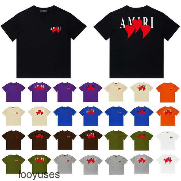 

us designer t fashion shirt amirs 2023 mens red love print casual hip hop high street round neck short sleeve t-shirt, White;black