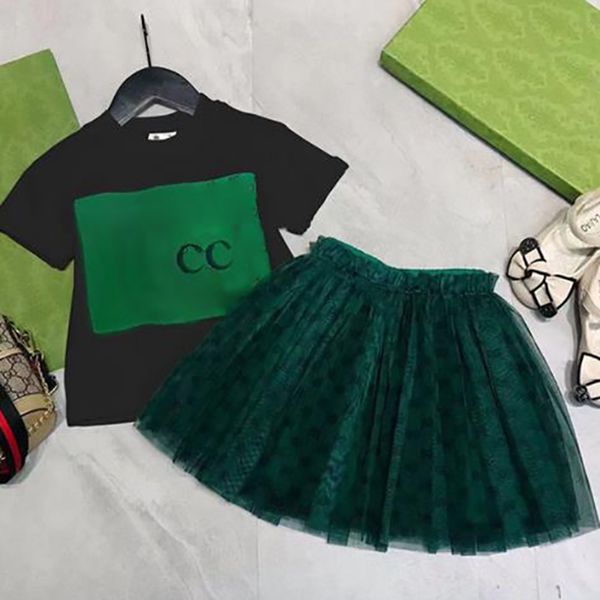 

luxury designer kids sets t-shirt veil skirt fashion british fashion brand summer childrens treasures and girls cotton two-piece luxury desi, White