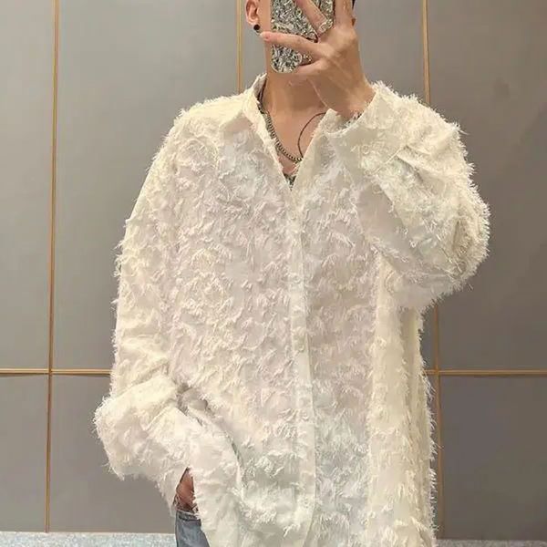 

men s t shirts spring autumn fashion long sleeve collar single breasted shirt casual solid color print men loose chic t shirts 230221, White;black
