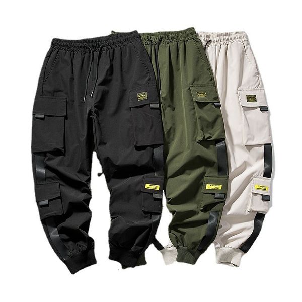 

men's pants joggers cargo for men casual hip hop pocket male trousers sweatpants streetwear ribbons techwear harem 230221, Black