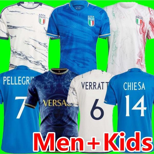 

2023 italy soccer jerseys maglie da calcio totti verratti chiesa training suit italia 23 24 football shirts t lorenzo men set kids kit, Black;brown