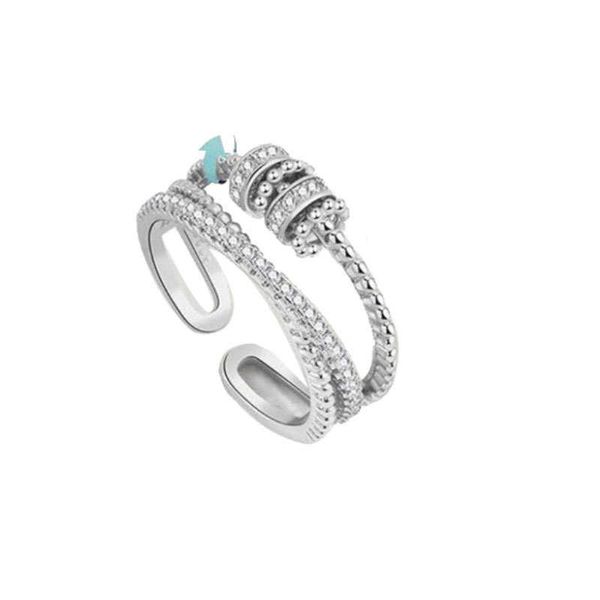 

new pressure relieving transfer rotating beads copper micro set zircon ring, Silver