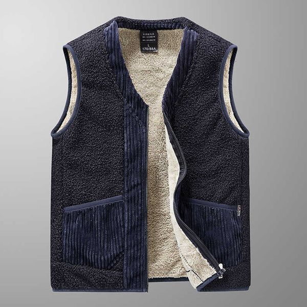 

men's vest teddy cashmere men's autumn and winter new lamb middle-aged elderly waistcoat thickened plush warm zipper, White;black