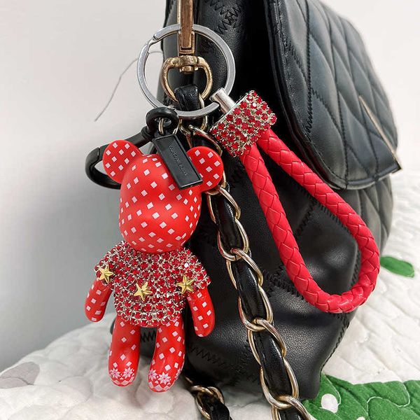

key rings cute luxury rhinestone purse keychain small bear car keychain women bag accessories couple key chain charm holder j230222, Slivery;golden