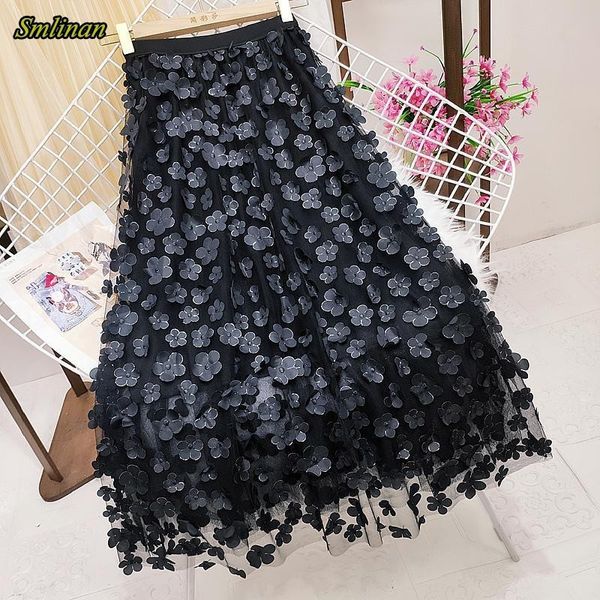 

skirts smlinan summer mesh pleated a lien long skirt women fashion elastic high waist casual tulle skirt female harajuku white skirt 230221, Black