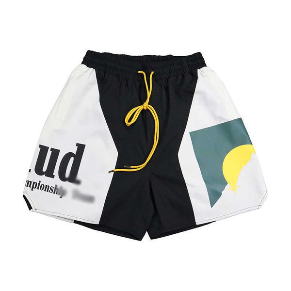 

men's shorts summer new high street trend sunset letter print color contrast sports casual loose t2302202, White;black