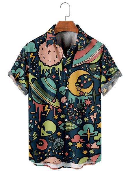 

men's shirts short sleeve lapel stars 3d printed harajuku cartoon hawaiian, White;black
