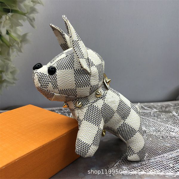 

creative pu bulldog plush key chain cute cartoon puppy doll couple bag pendant doll, Silver