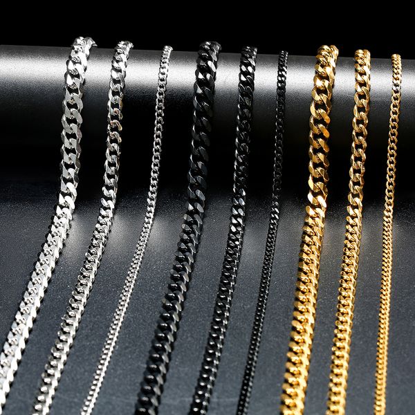 

classic punk cuban chian link stainless steel jewelry necklace for men women multi size curb cuban link cool chain chokers, Silver