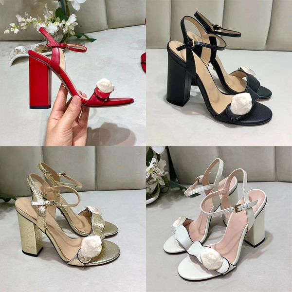 

women's high heels open toe thick heel summer sandals leather designer large size fashion formal wear elegant temperament office shoes, Black