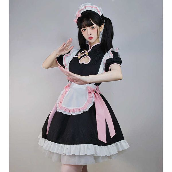 

dress chinese style maid lolita cos cut-out new cheongsam uniform suit cosplay women anime costumes, Black