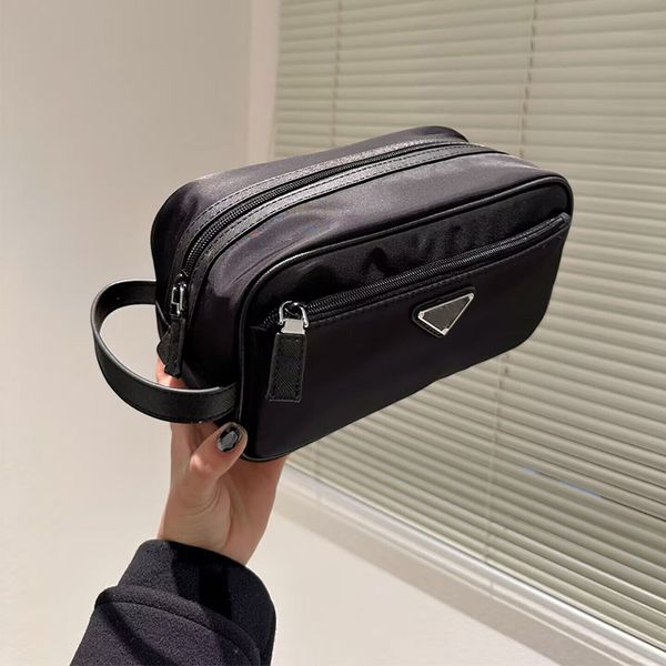 

women organizador toiletry wash bag nylon cosmetic bags men fashion makeup bag designers handbag travel pouch triangle pattern pouch black c