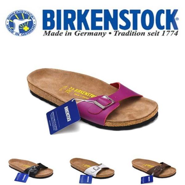 

slippers factory designer birkinstocks slippers women's summer bucken leather slip-on sandals with cork soles beach shoes casual sandal, Black