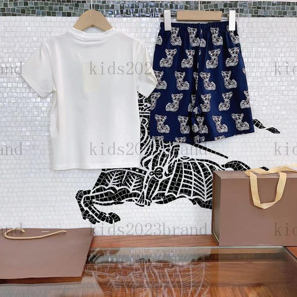

23ss brand designer child sets kids summer white t shirts with blue shorts for boys high end cotton ber t short children soft t-shirts size
