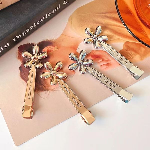 

s3454 fashion jewelry sweet metal flower hairpin side hair clip duckbill beak barrette girls women hair accessories, Golden;silver