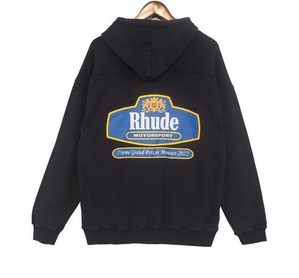 

men hoodies sweatshirts rhude designer hoodie sweatshirt correct of the print niche mens hoody tide washed made old vintage american high st, Black
