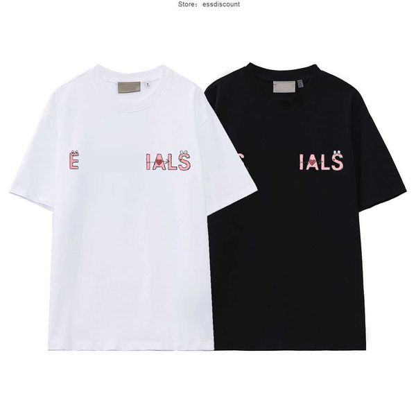 

Fashion ESS Designer T-shirt Spring Summer New ess Men' T Shirts Double Line High Street Brand Pink Letter Short Sleeve Women' Tee, White