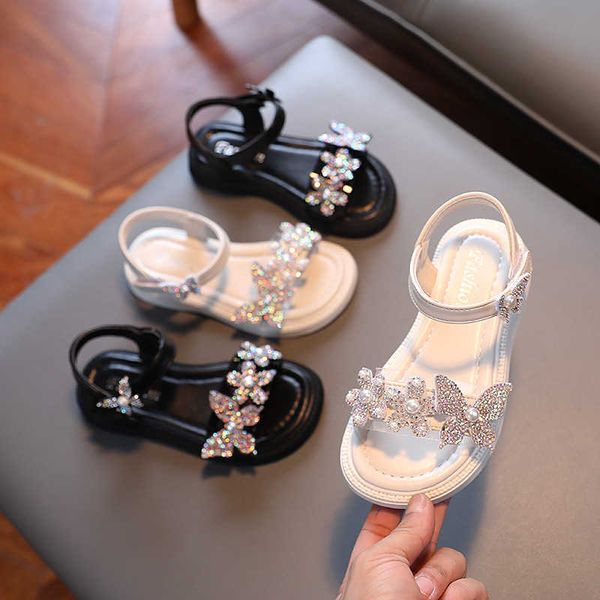 

sandals girls sandals 2022 summer kids sandals children beach shoes rhinestones bowtie princess shoes soft sole student shoes size 26-36 r23, Black;red