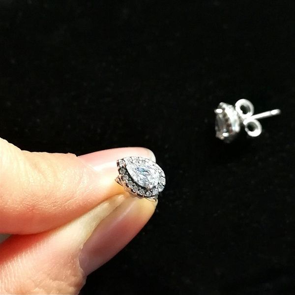 

whole--fashion cz diamond stud earrings for pandora 925 sterling silver creative shiny tears ladies elegant earrings with orig3013, Golden;silver