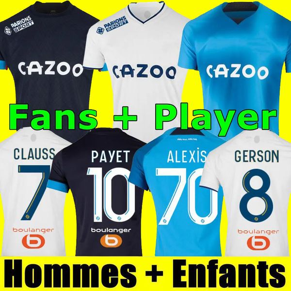 

22 23 soccer jerseys 2022 2023 marseilles maillot foot cuisance guendouzi alexis gerson payet clauss football shirts men kids veretout under, Black;yellow