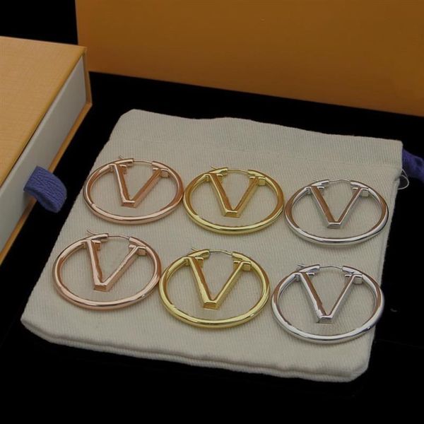 

europe america fashion style lady women gold silver-colour hardware engraved v initials hollow out hooped earrings m64288250v