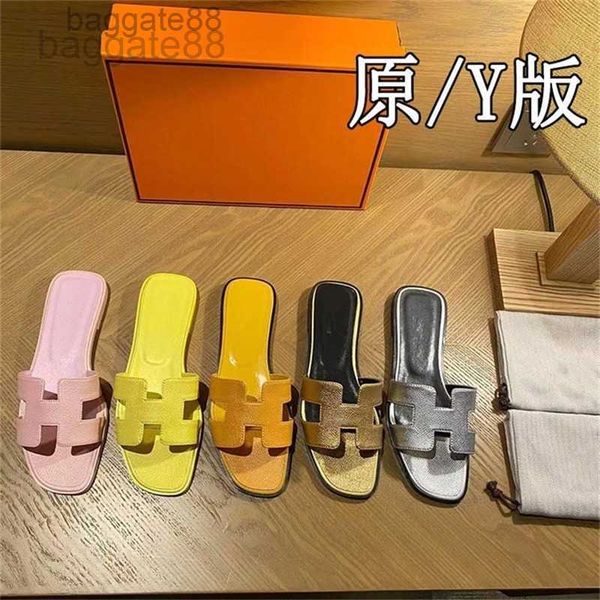 

sandals slipper designer slippers slide shoes hermee s summer fashion versatile leather anti slip flat bottomed beach s qyex, Black