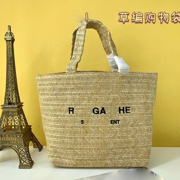 

straw shopping bags women designer handbags large capacity totes fashion embroidered letters hollow out beach bag canvas lined interior zipp