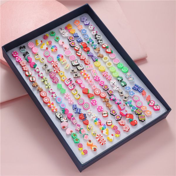 

100pairs stud flower women's earrings set assorted styles polymer clay hypoallergenic stud earrings lot fashion jewelry gift, Golden;silver