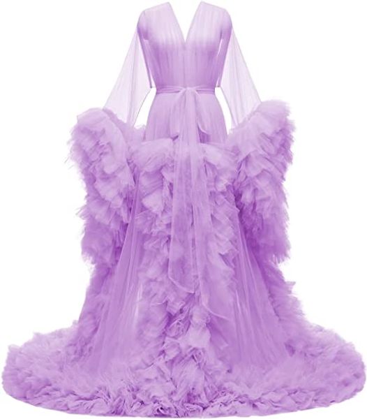 

ladies dressing gown perspective sheer long robe puffy tulle robe sheer for maternity pshoot, White