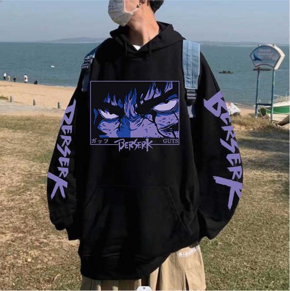 

men's hoodies sweatshirts anime berserk hoodies for men manga guts eyes printed clothes women winter oversize warm harajuku fleece zip, Black