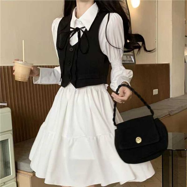 

casual dresses vintage gothic lolita dress women harajuku black bandage white mini dress autumn plus size long sleeve high waist party vesti, Black;gray