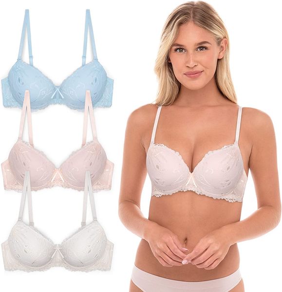 

rene rofe 3 pack - double push up bras - floral lace underwire value pack bras, Red;black