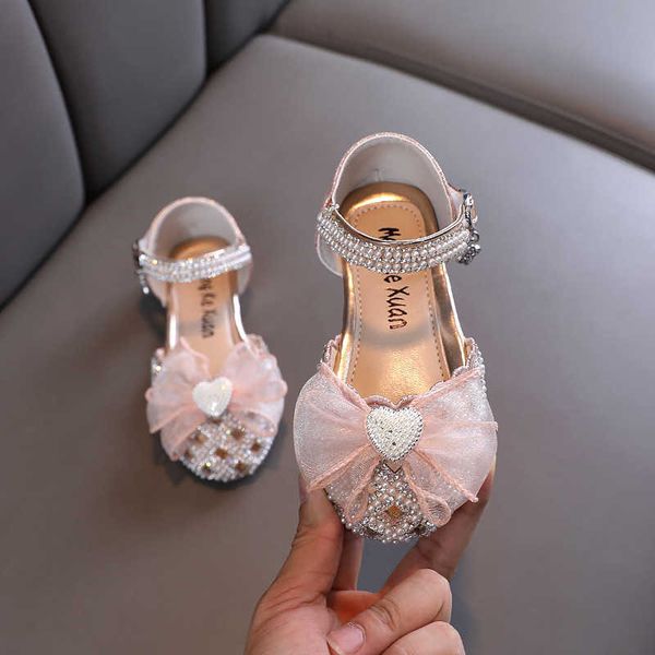 

sandals ainyfu girls lace bow leather sandals children's pearl princess sandals kids sweet rhinestone baby soft bottom shoes size 21-36, Black;red