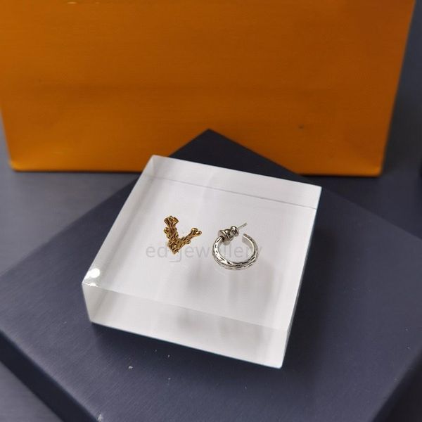 

luxury brand designer hoop gold and silver asymmetric earrings women's party wedding couple gift jewelry 925 silver, Golden;silver