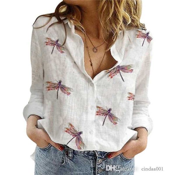 

womens shirts new long sleeve lapel multicolor geometric printing temperament cardigan single breasted shirt tee, White
