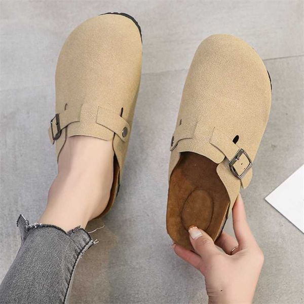 

slippers factory designer birkinstocks sennv literature and art suede baotou flat half slippers 2023 spring summer new soft bottom versatile, Black
