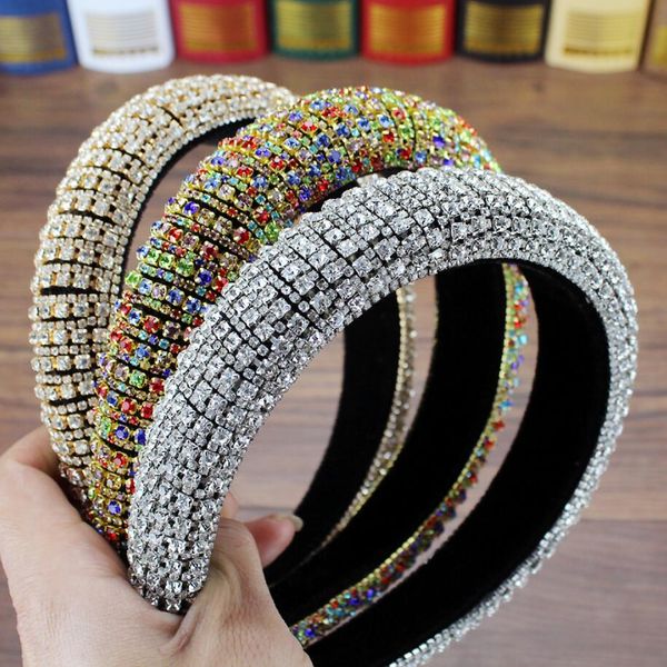 

luxury crystal headbands for women rhinestone fashion headdress padded hairbands hair bands sparkly hair hoop hair accessories, Silver