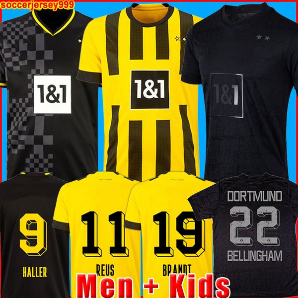 

haller soccer jerseys 22 23 football shirt reus reyna dortmund neongelb bellingham hummels brandt witsel men kids kit maillot de foot 2022 2, Black;yellow