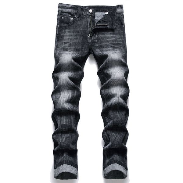 

mens jeans men retro jean holes denim skinny fashion stretch pants male slim fit trousers, Blue